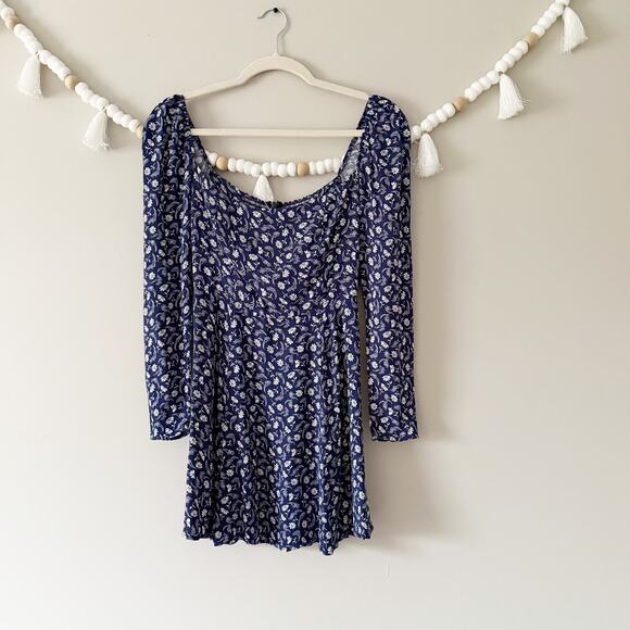 NWOT Reformation Sidecar Long Sleeve Ditsy Floral Mini Fit & Flare Dress Blue 2 - Picture 5 of 6